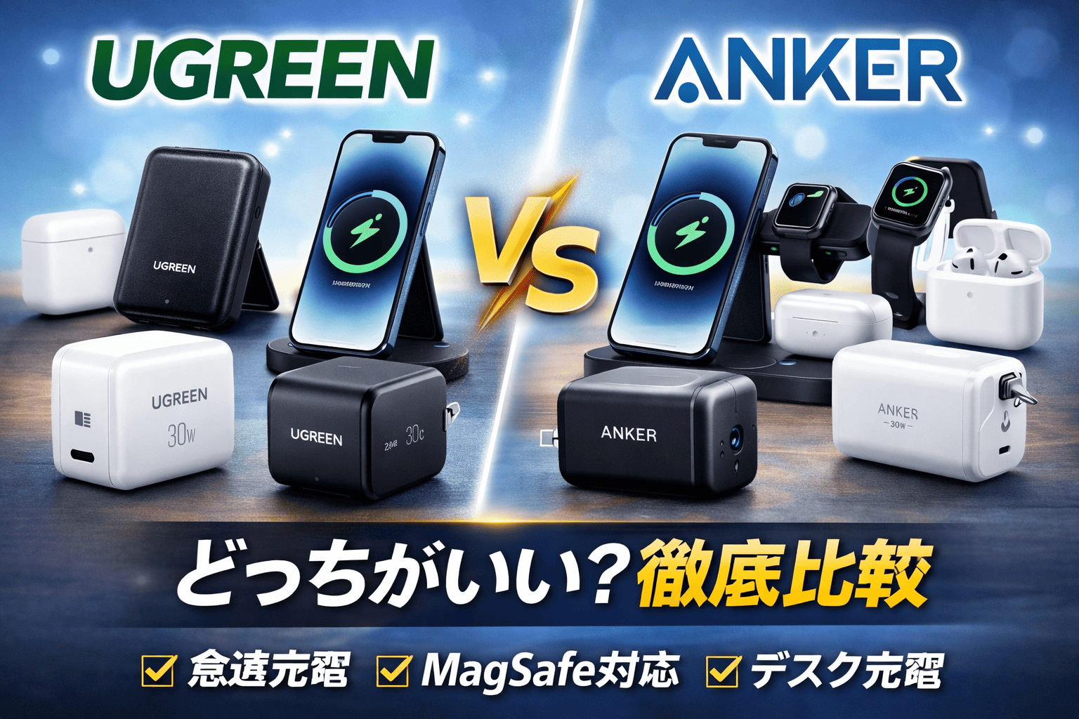 UGREENとAnkerの充電比較