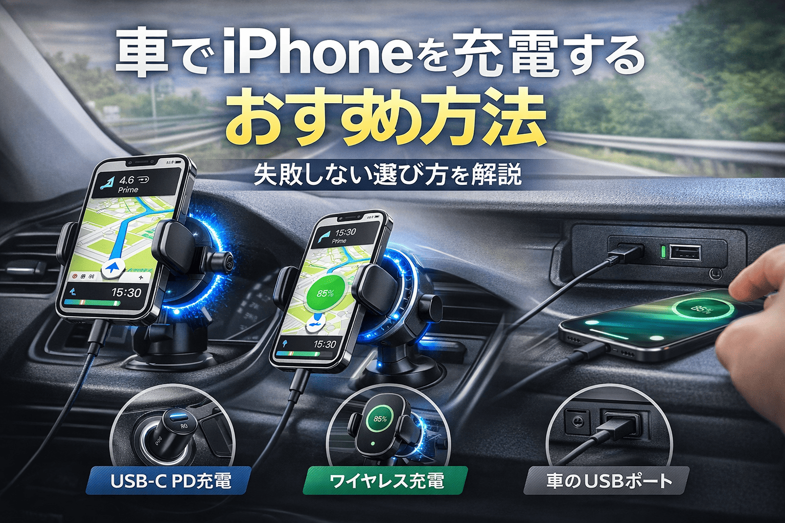車でiPhoneを充電する方法