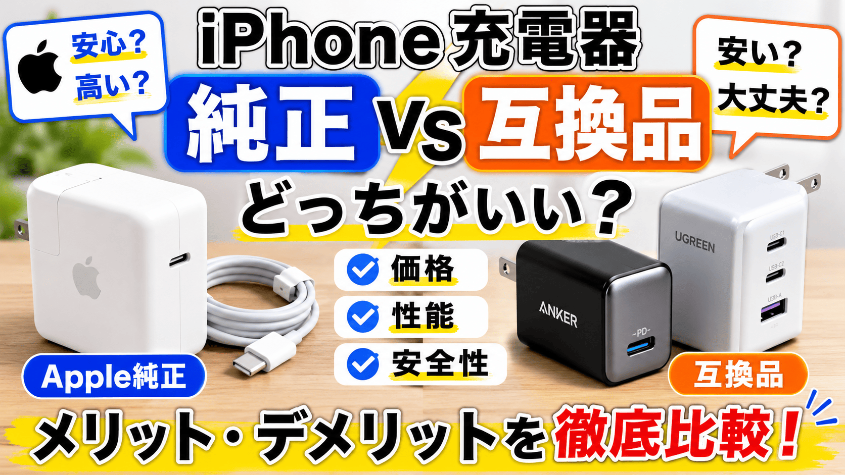 Phone充電器比較：純正vs互換品