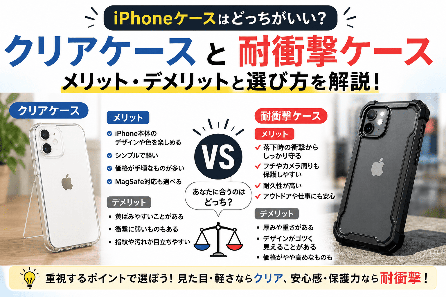 iPhoneケース比較：クリア vs 耐衝撃