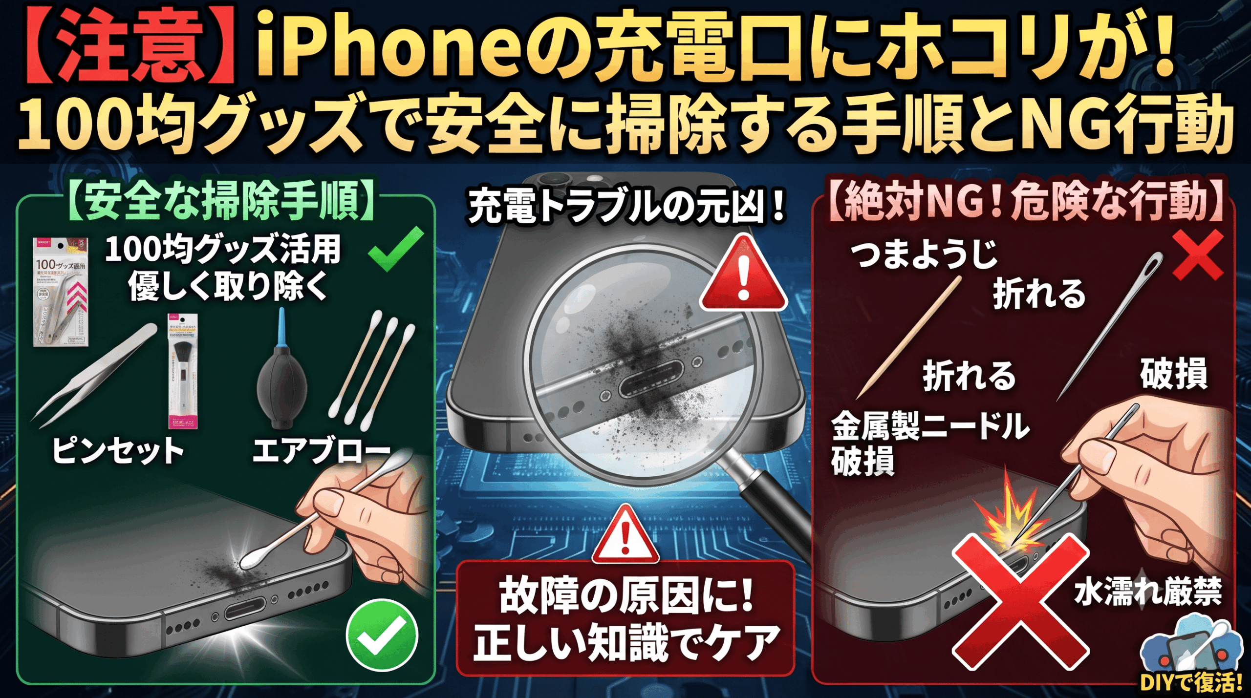【注意】iPhoneの充電口にホコリが！100均グッズで安全に掃除する手順とNG行動